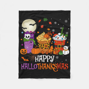 Hallothanksmas Halloween Thanksgiving Christmas Co Fleece Blanket