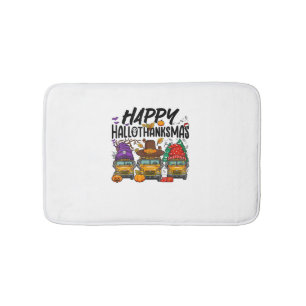 HalloThanksMas Halloween Thanksgiving Christmas Sc Bath Mat