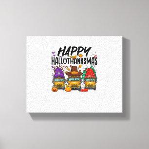 HalloThanksMas Halloween Thanksgiving Christmas Sc Canvas Print