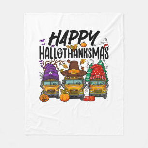 HalloThanksMas Halloween Thanksgiving Christmas Sc Fleece Blanket