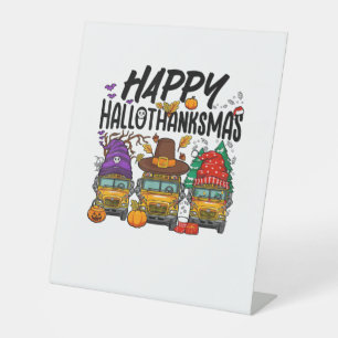 HalloThanksMas Halloween Thanksgiving Christmas Sc Pedestal Sign