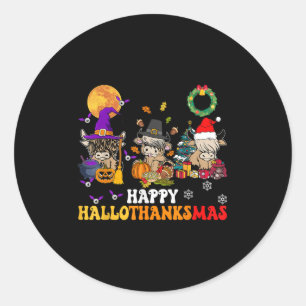 Hallothanksmas Highland Cow Halloween Christmas Th Classic Round Sticker