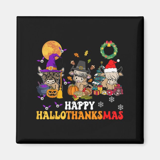Hallothanksmas Highland Cow Halloween Christmas Th Magnet (Front)