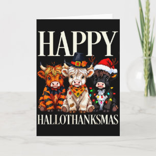 Hallothanksmas Highland Cow Halloween Thanksgiving Card
