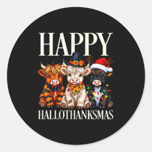 Hallothanksmas Highland Cow Halloween Thanksgiving Classic Round Sticker