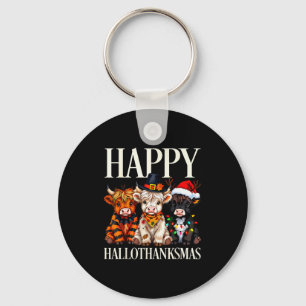 Hallothanksmas Highland Cow Halloween Thanksgiving Key Ring