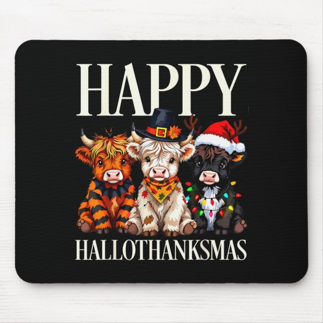 Hallothanksmas Highland Cow Halloween Thanksgiving Mouse Mat (Front)