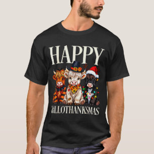 Hallothanksmas Highland Cow Halloween Thanksgiving T-Shirt