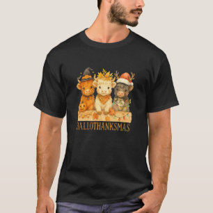 Hallothanksmas Highland Cow Trio Halloween Thanksg T-Shirt