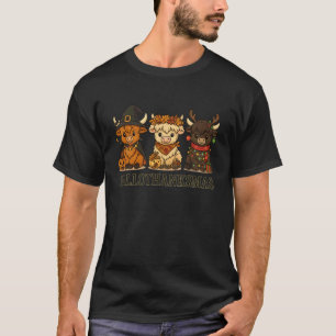Hallothanksmas Highland Cow Trio Halloween Thanksg T-Shirt