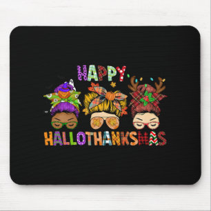 Hallothanksmas Messy Bun Halloween Thanksgiving Xm Mouse Mat