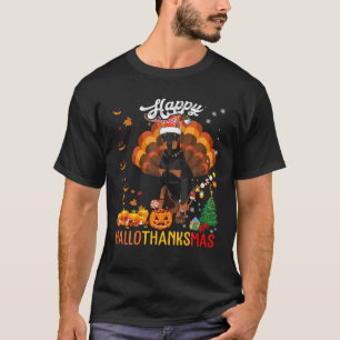Hallothanksmas Santa Turkey Pumpkin Doberman Dog T-Shirt