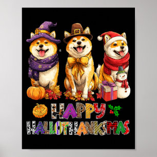 Hallothanksmas Shiba Dogs Halloween Christmas Poster