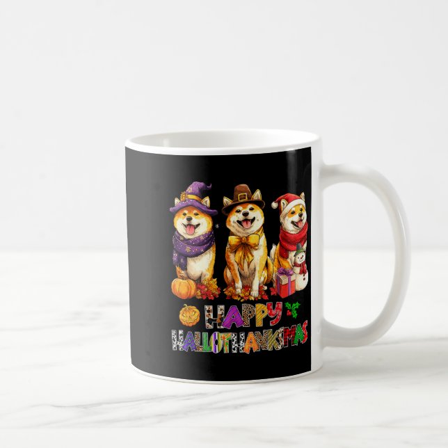 Hallothanksmas Shiba Dogs Halloween Christmas Pump Coffee Mug (Right)