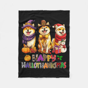 Hallothanksmas Shiba Dogs Halloween Christmas Pump Fleece Blanket