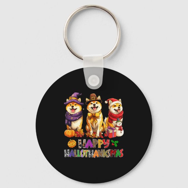 Hallothanksmas Shiba Dogs Halloween Christmas Pump Key Ring (Front)