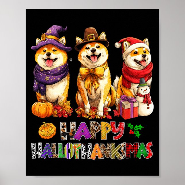 Hallothanksmas Shiba Dogs Halloween Christmas Pump Poster (Front)
