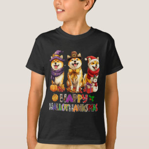 Hallothanksmas Shiba Dogs Halloween Christmas T-Shirt