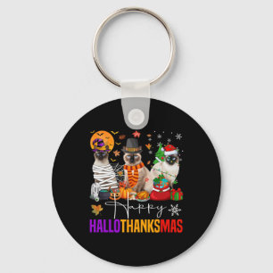 Hallothanksmas Siamese Cat Halloween Thanksgiving Key Ring