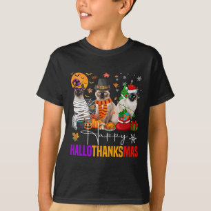 Hallothanksmas Siamese Cat Halloween Thanksgiving T-Shirt
