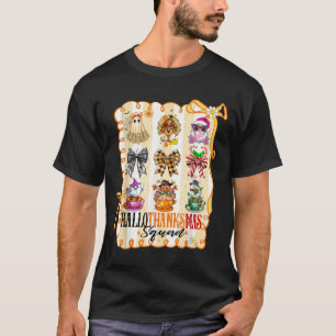 Hallothanksmas Squad Coquette Bow Halloween Thanks T-Shirt