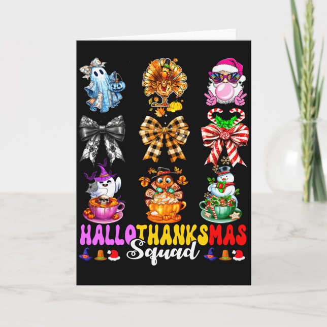 Hallothanksmas Squad Funny Halloween Thanksgiving  Card (Front)