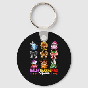 Hallothanksmas Squad Funny Halloween Thanksgiving  Key Ring