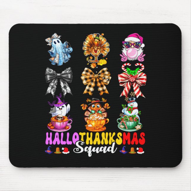 Hallothanksmas Squad Funny Halloween Thanksgiving  Mouse Mat (Front)