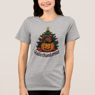 Hallothanksmas Trio: Pumpkin, Turkey & Christmas Tri-Blend Shirt