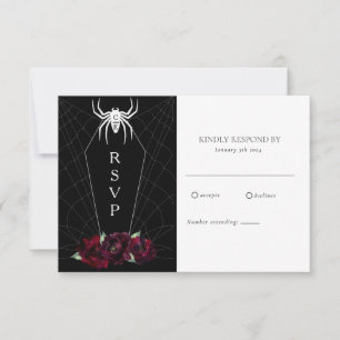 Hallowedding Spider Web Coffin Black White   RSVP  Card