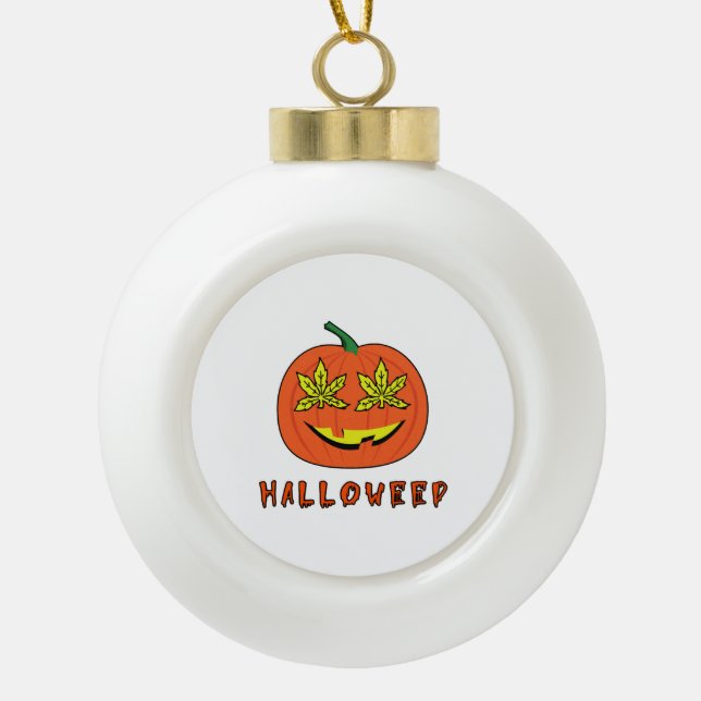 Halloweed Funny Hippie Pumpkin Halloween Ceramic Ball Christmas Ornament (Front)