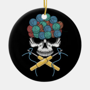 Halloweeen Skull Crochet Lover Yarn Funny Skeleton Ceramic Tree Decoration