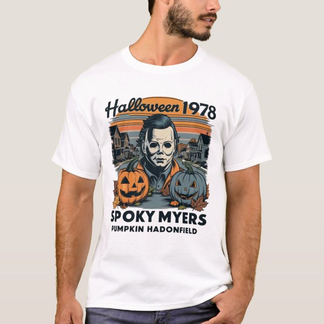 Halloween 1978 Holiday Spooky Myers Pumpkin Haddon T-Shirt (Front)