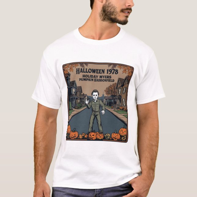 Halloween 1978 Holiday Spooky Myers Pumpkin Haddon T-Shirt (Front)