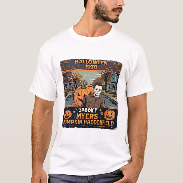 Halloween 1978 Holiday Spooky Myers Pumpkin Haddon T-Shirt (Front)