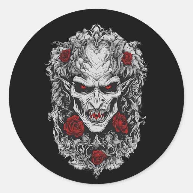 Halloween 1 vampire, scary monster, horror,  classic round sticker (Front)