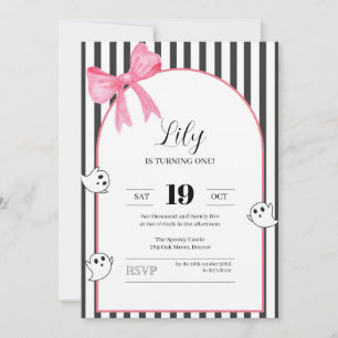 Halloween 1st Birthday Invitation   Pink Bow