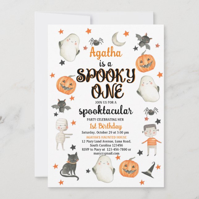 Halloween 1st Birthday Invitation Spooky One  (Front)