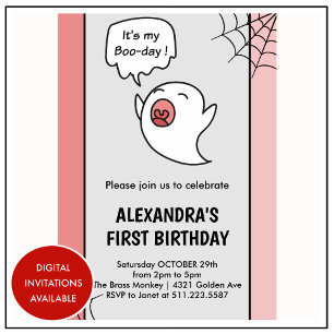 Halloween 1st birthday invitations ghost boo