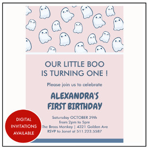 Halloween 1st birthday invitations ghost girl