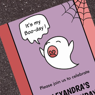 Halloween 1st birthday invitations ghost pink