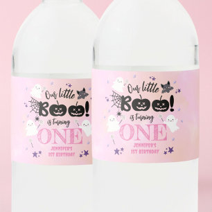 Halloween 1st Birthday Party Pink Girl Cute Spooky Water Bottle Label