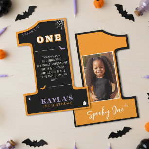 Halloween 1st Birthday Party Spooky One Photo Thank You Card