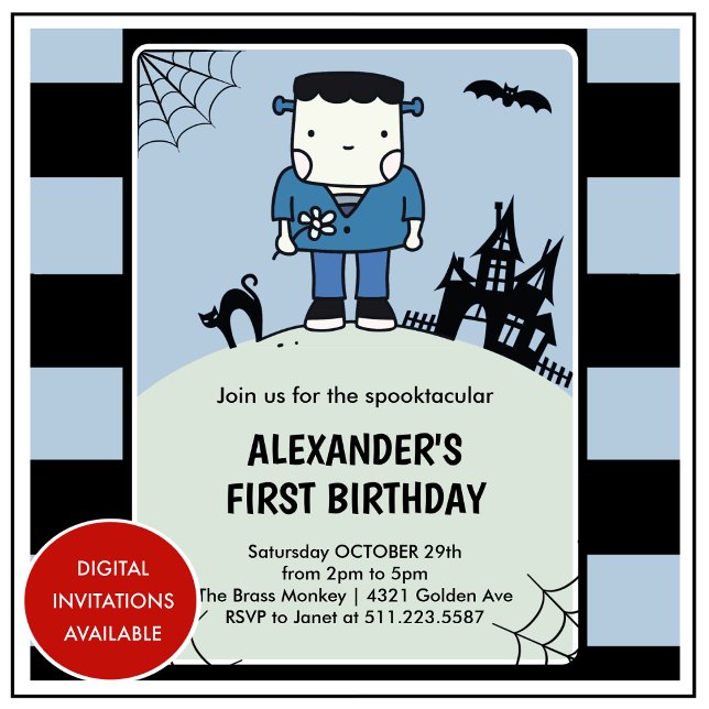 Halloween 1st birthday spooktacular boy invitation (Halloween-1st-birthday-invitation-spooktacular-boy-1)
