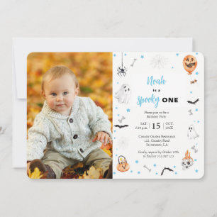Halloween 1st birthday spooky one boy photo invitation