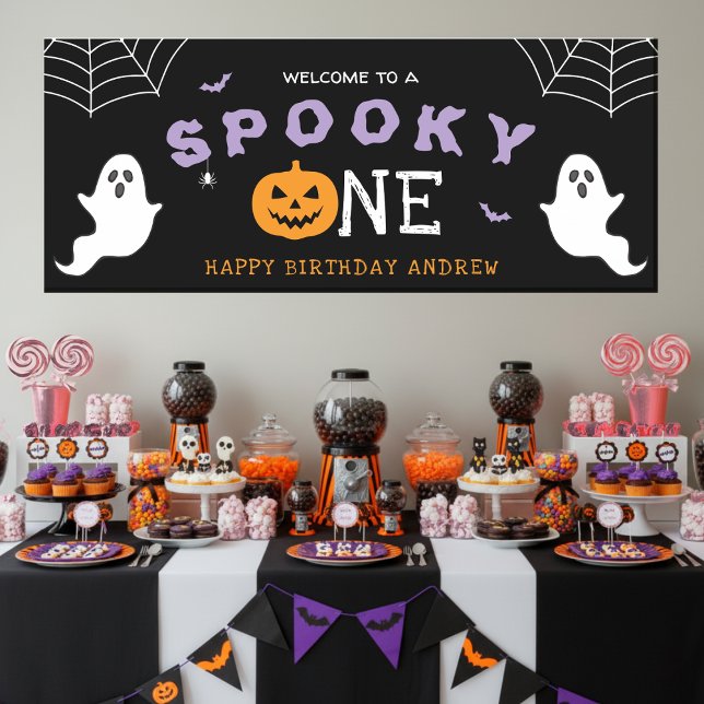 Halloween 1st Birthday Spooky One Ghost Gothic Banner (Halloween 1st Birthday Spooky One Ghost Gothic Party Banner
)