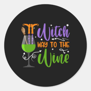 Halloween 2020 Witches Witch way to the wine Costu Classic Round Sticker