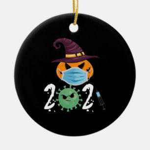Halloween 2021 Pumpkin Wear Mask Funny Party Ceramic Tree Decoration