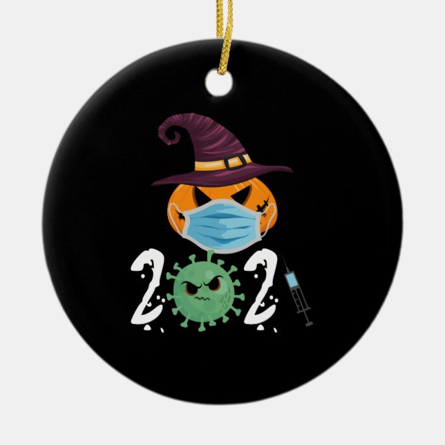 Halloween 2021 Pumpkin Wear Mask Funny Party Ceramic Tree Decoration (Front)