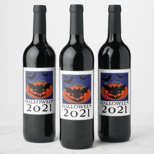 Halloween 2021 Pumpkin Wearing Mask Wine Label